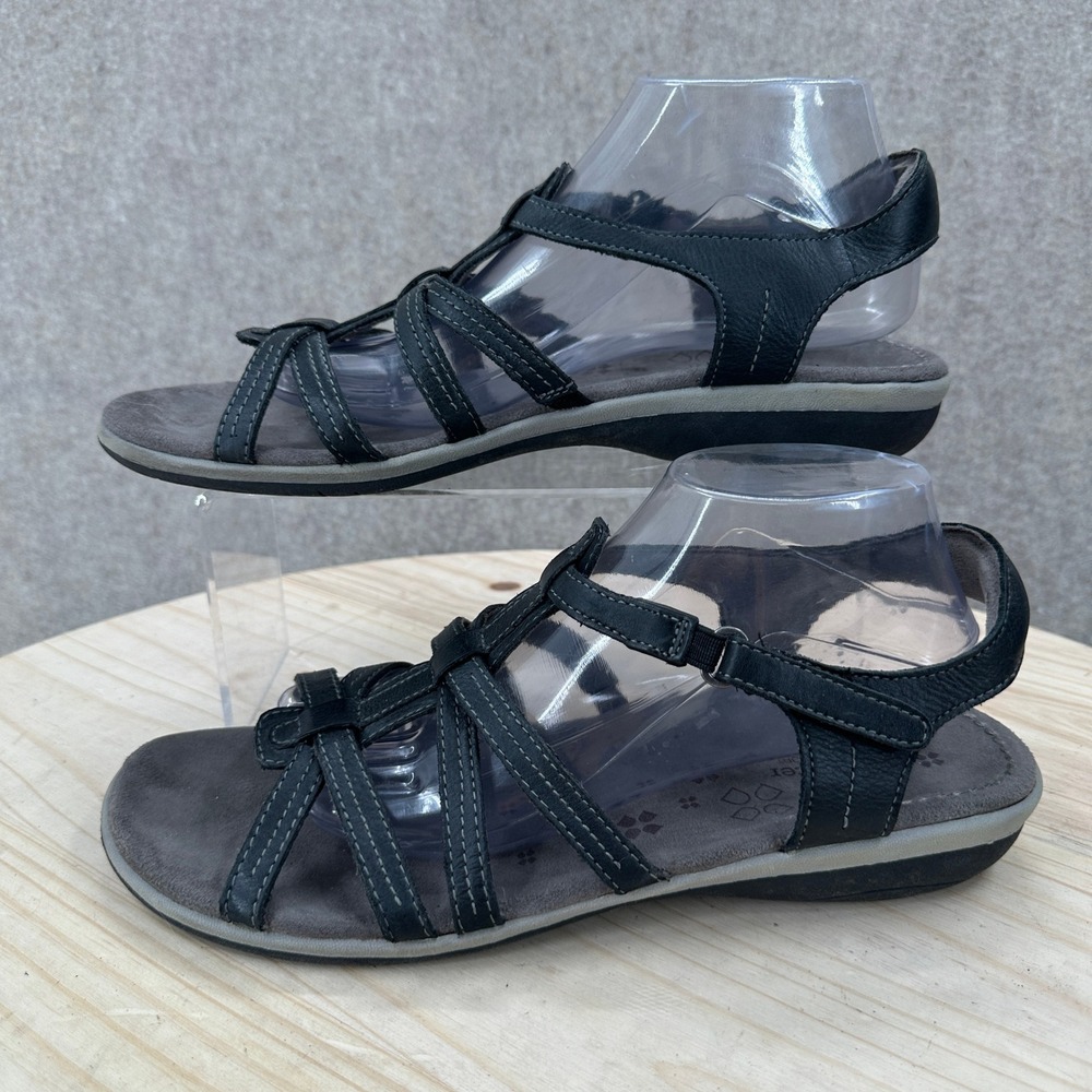 Naturalizer Strappy Sandals Womens 11M Black Leather N5 Comfort Hook Loop